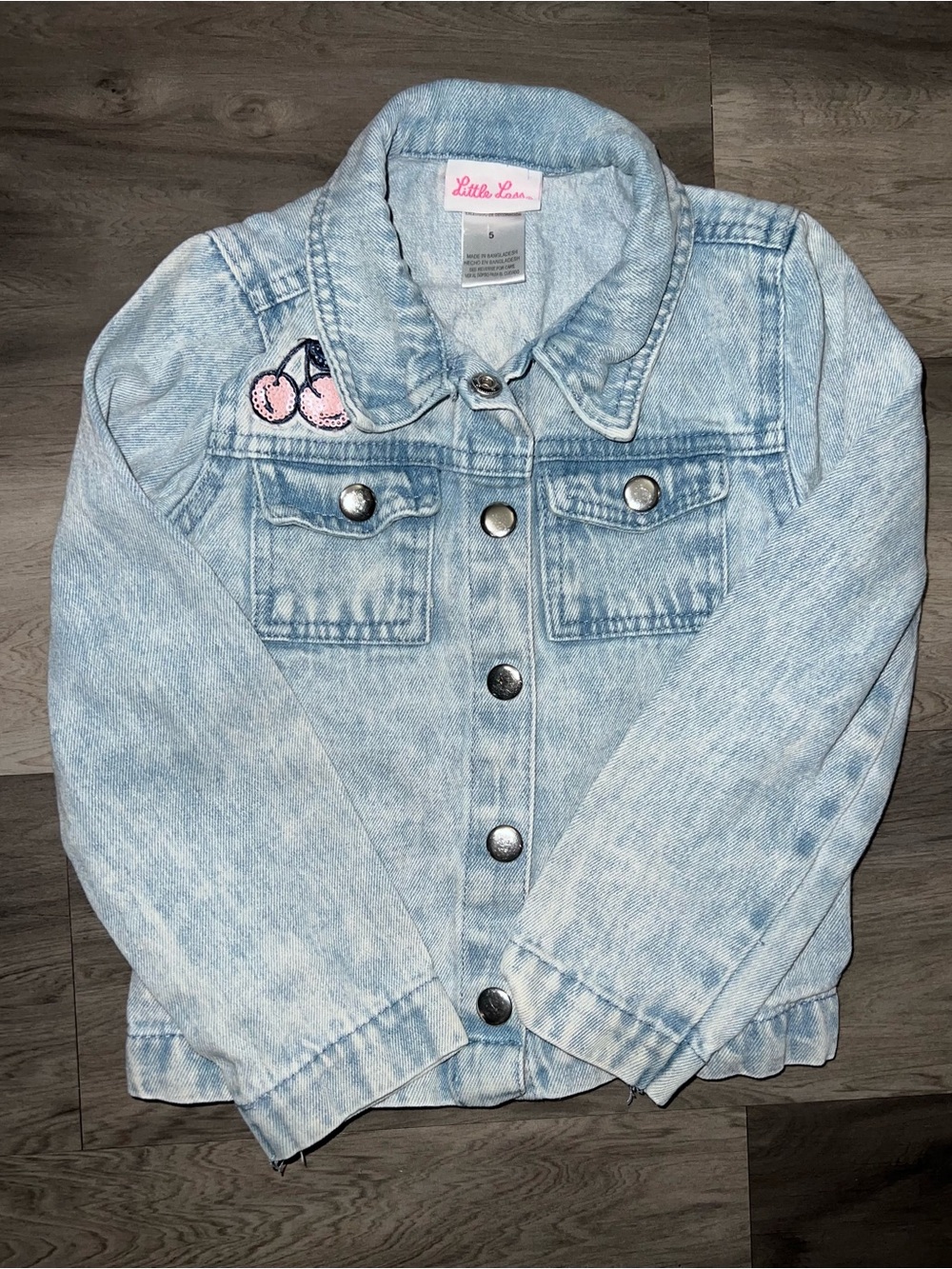 Little Lass Light Blue Denim Jacket with Pink Cherry Patch